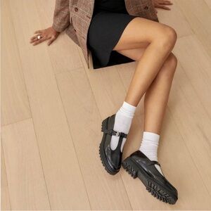 Reformation Abalonia Black Chunky Platform Mary Jane Loafers